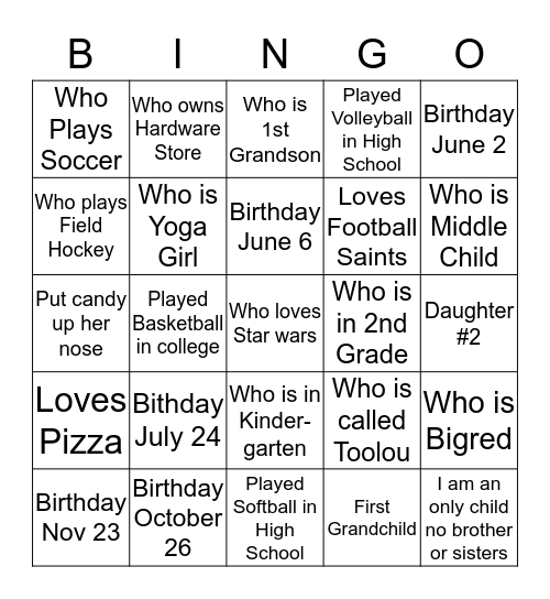 Christmas 2018  WHO Bingo Card