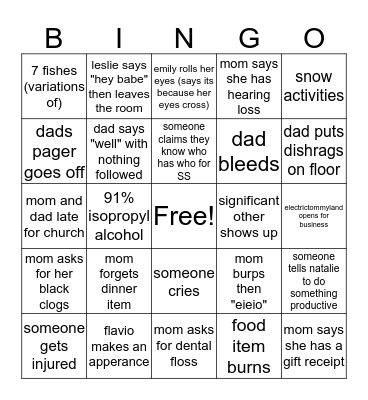 Walsh Family Bingo Card
