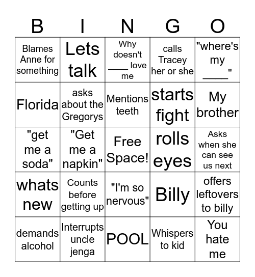 Grandma Bingo Card