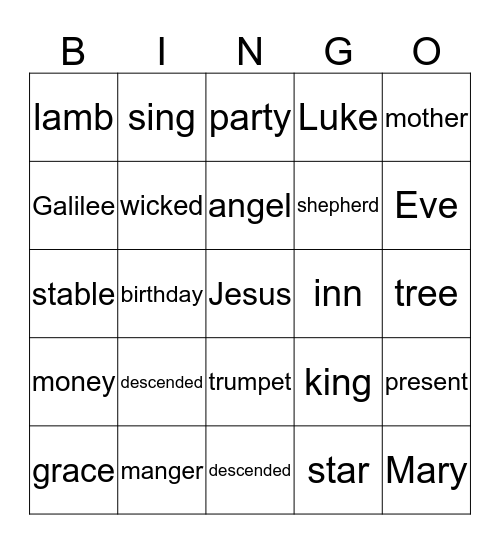 Jesus Bingo Card