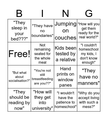 Unschool Christmas Holiday Bingo Card
