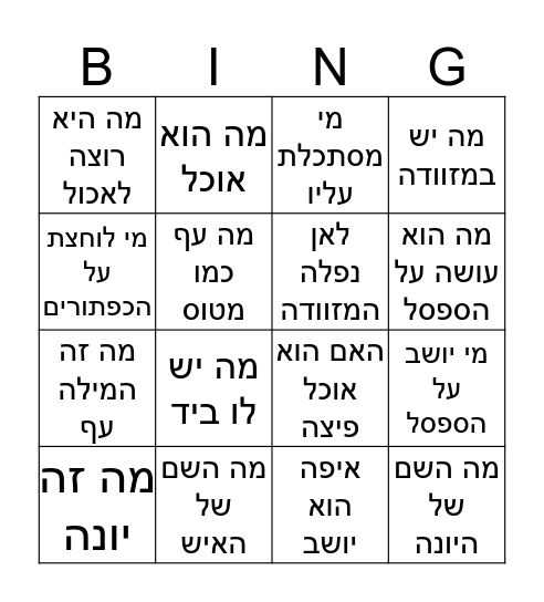 היונה המופלאה Bingo Card