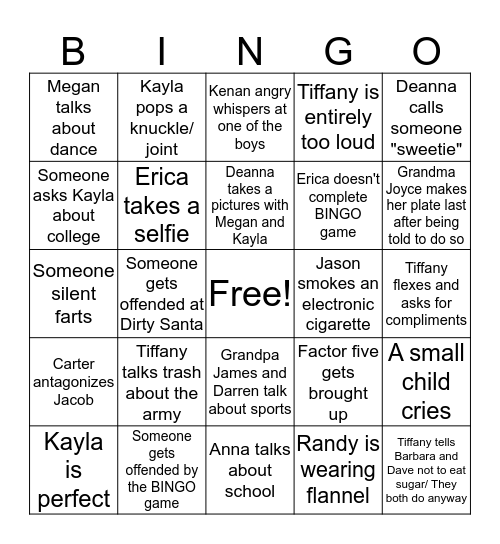 Family Bingo Card