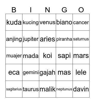 Untitled Bingo Card