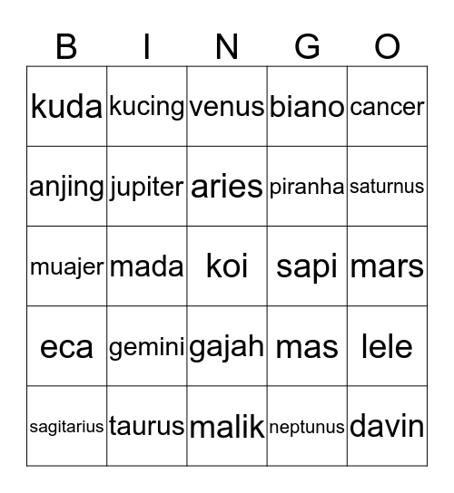 Untitled Bingo Card