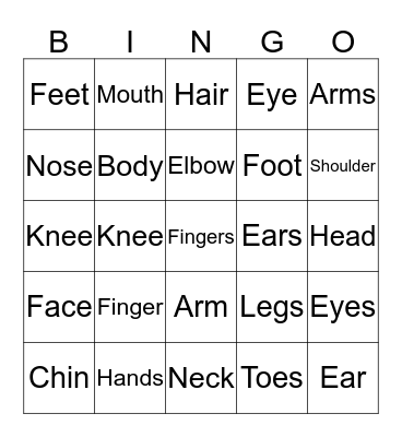 My Body Bingo Card