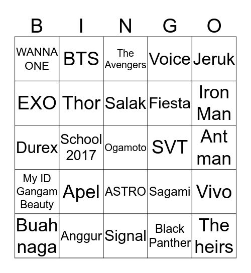 P U N Y A  J I N A N Bingo Card