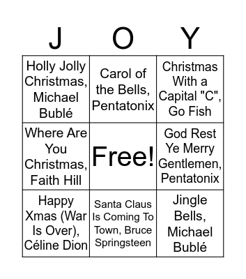 Christmas Singo - Hits Medley Bingo Card