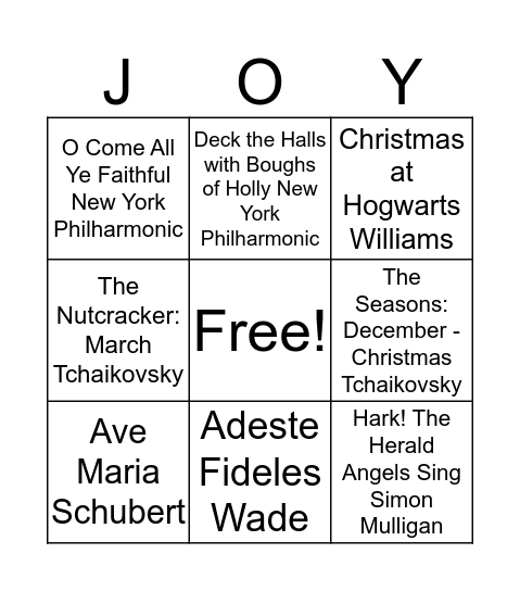 Christmas Singo - Choir/Instrumental Bingo Card