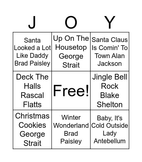 Christmas Singo - Country Bingo Card