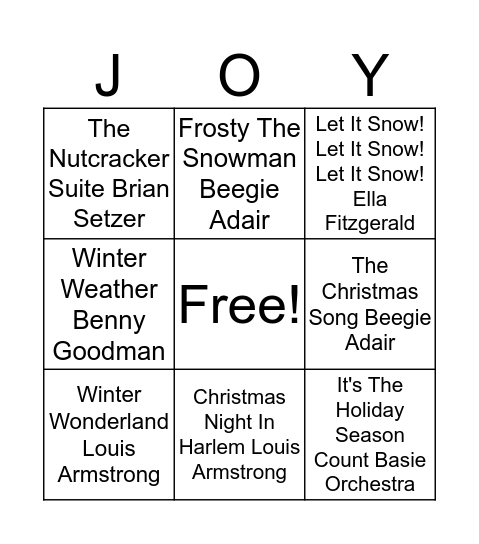 Christmas Singo - Jazz Bingo Card