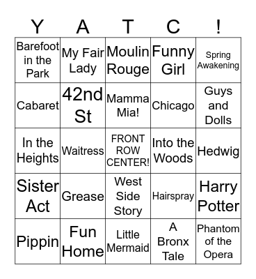 BROADWAY BIINGO Bingo Card