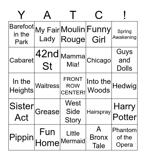 BROADWAY BIINGO Bingo Card