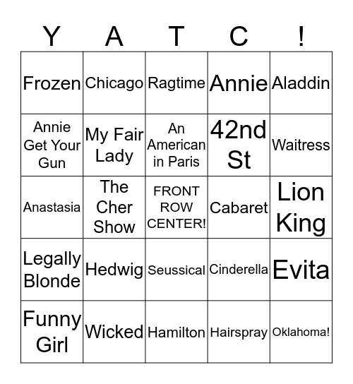 BROADWAY BINGO Card