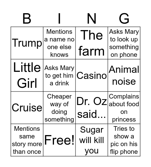 Uncle Paul Bingo Card