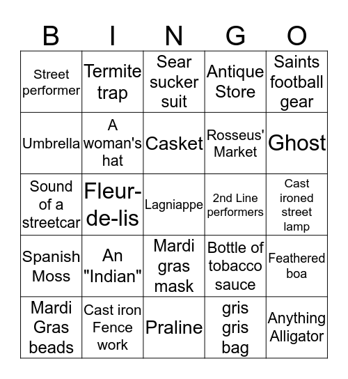 New Orleans Bingo Card