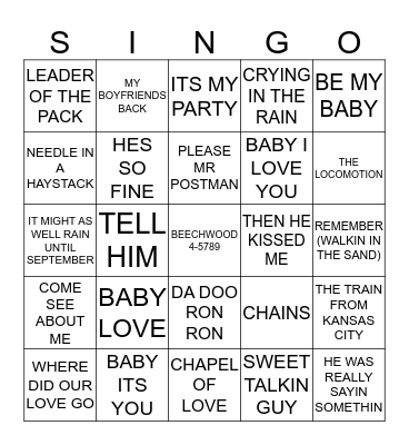 311 60’S GIRL GROUPS ESSENTIALS Bingo Card
