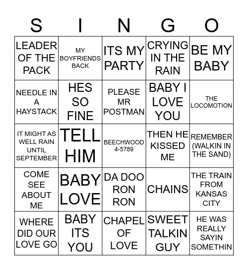 311 60’S GIRL GROUPS ESSENTIALS Bingo Card