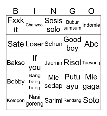 Antyana. Bingo Card