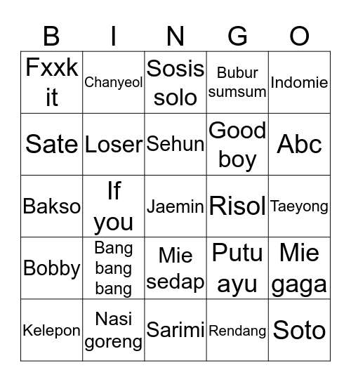 Antyana. Bingo Card