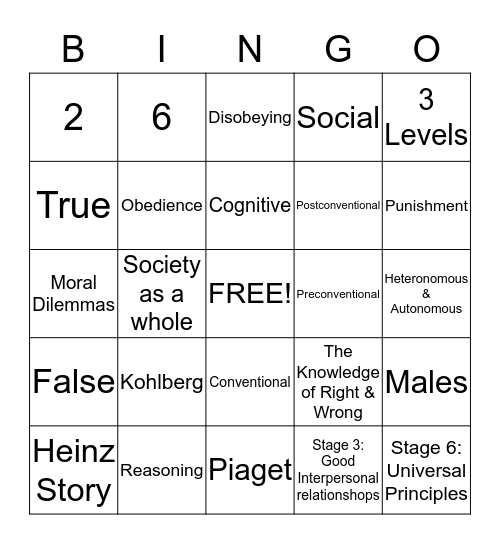 Moral Bingo Card