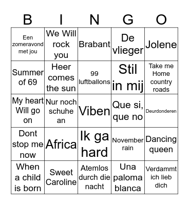 Vakantieliedjes Bingo Card