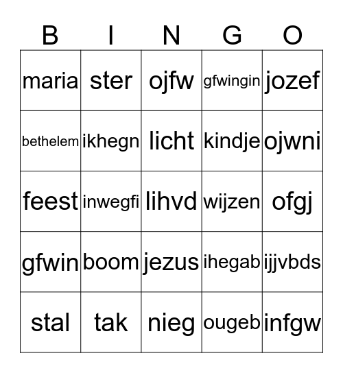 Kerst Bingo Card