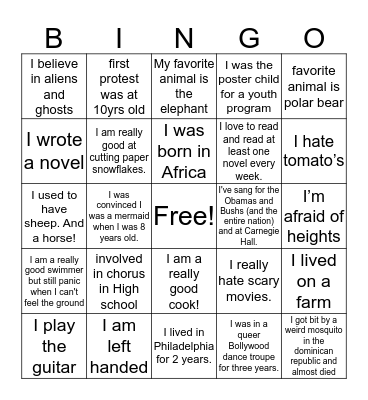 RHI Staff Facts Bingo Card