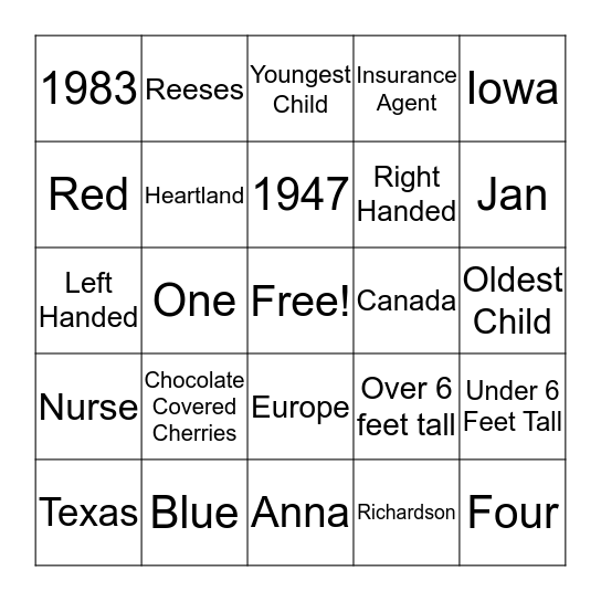 GRANDMA & JOSH BIRTHDAY BINGO Card