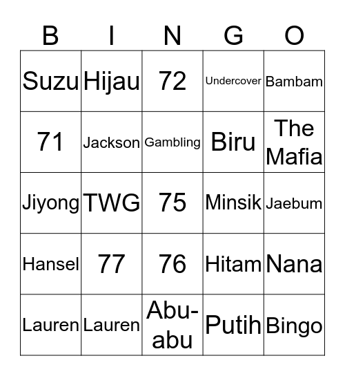 Untitled Bingo Card