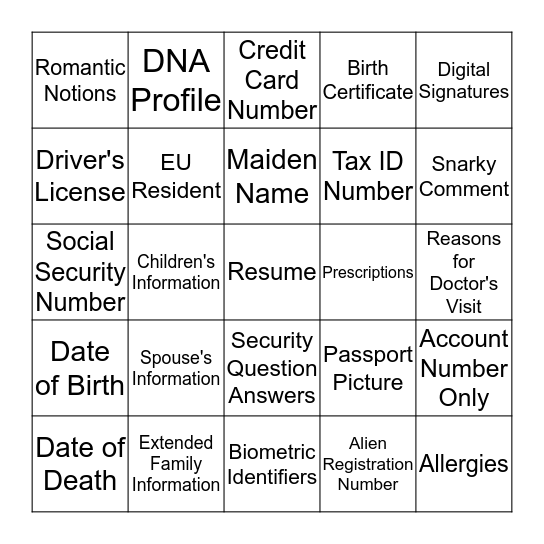 PIIngo! Bingo Card