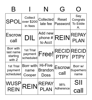 FNMA BINGO  Bingo Card