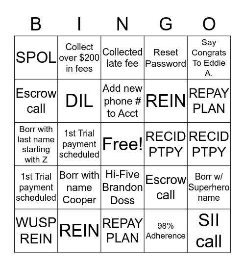 FNMA BINGO  Bingo Card