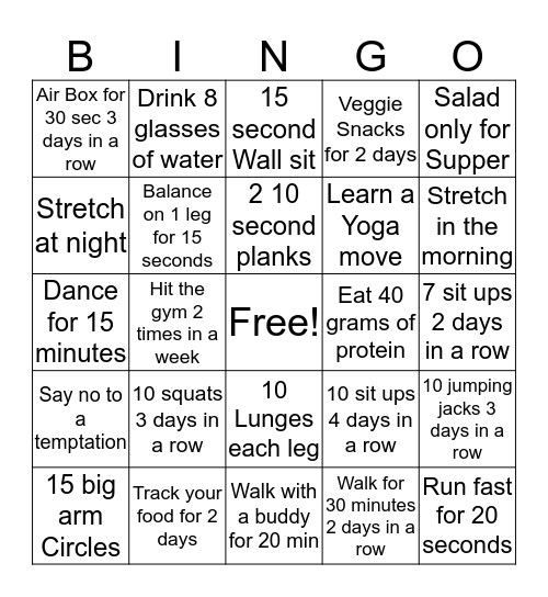 Healthy ATT Bingo Card