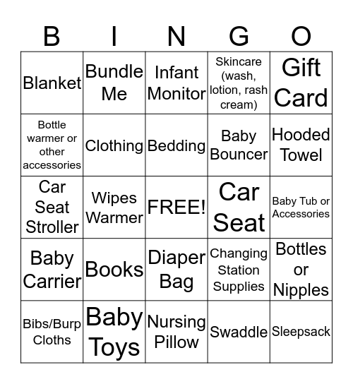 Baby Shower Gift Bingo Card