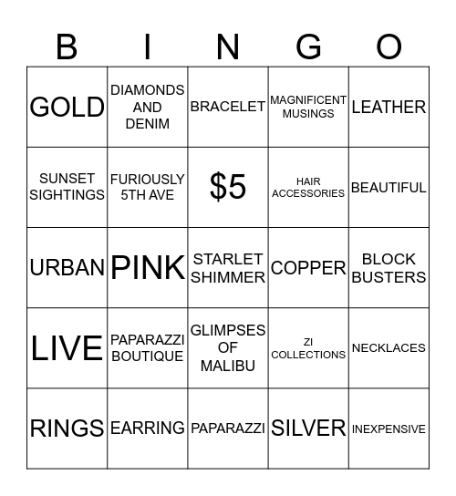 Paparazzi BINGO Card