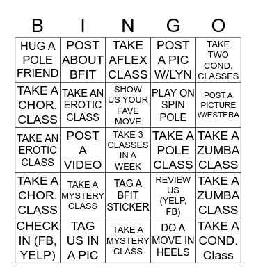 BOUNDLESS FITNESS Bingo Card