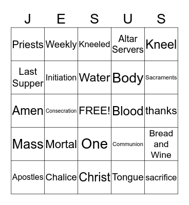 Eucharist Bingo Card