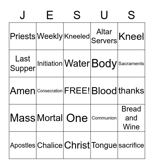 Eucharist Bingo Card