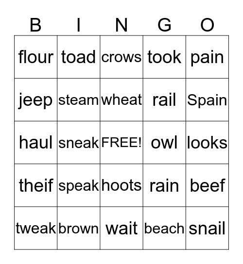 Vowel Team Bingo  Bingo Card