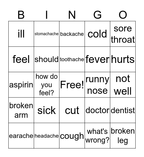 What's the Matter? Bingo Card