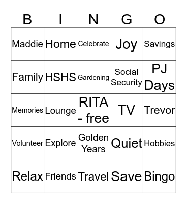 Retirement Bingo Card