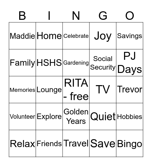 Retirement Bingo Card
