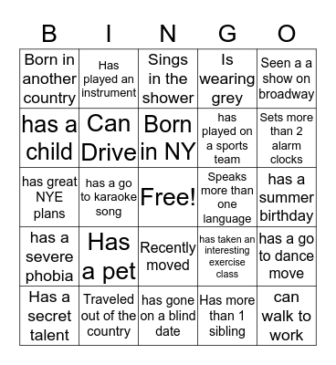 Ice Breaker Bingo Card