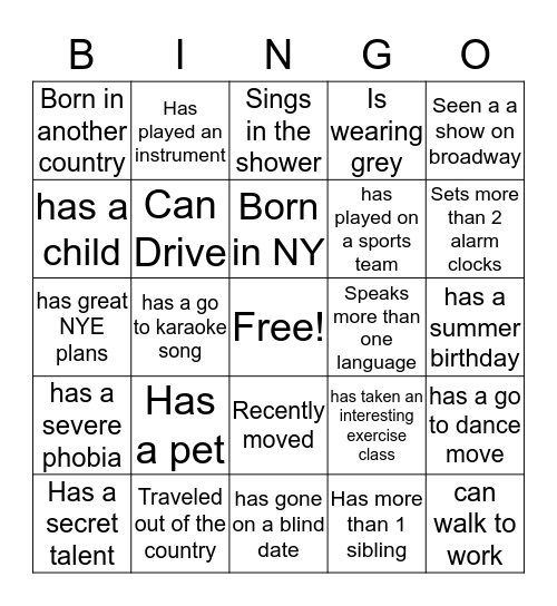 Ice Breaker Bingo Card