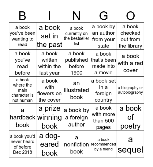 Book Bingo Card