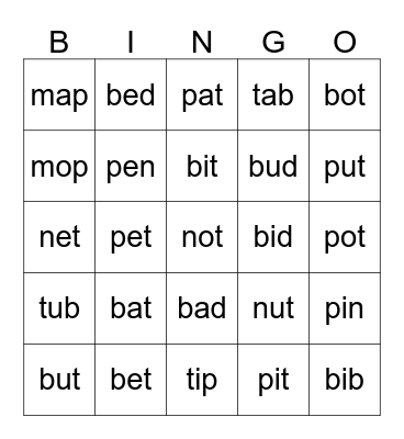 Phonics Bingo Card