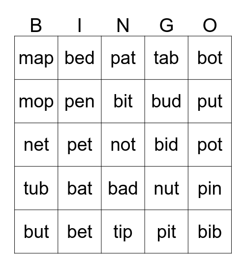 Phonics Bingo Card