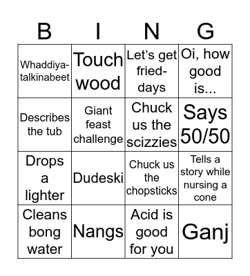 Rhys Bingo Card