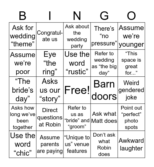 Venue Bingo Card